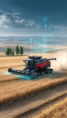 Obraz premium Agricultural harvester in a golden field
