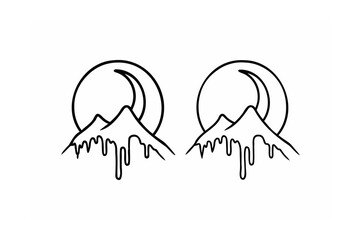 Two Line Art Designs Crescent Moon Mountain Drip melting