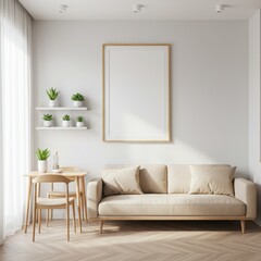 Frame Mockup in a Bright, Minimalist Scandinavian Living Room
