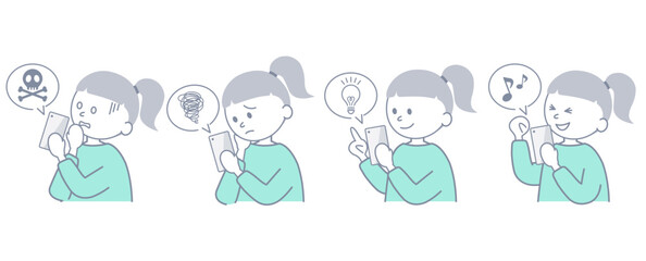 Fototapeta premium スマホを操作する子供 表情のセット