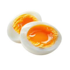 Two halved hard boiled eggs isolated on transparent background