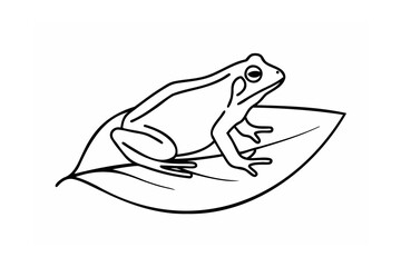Line Art Frog Sitting on Leaf Simple Black White Illustration
