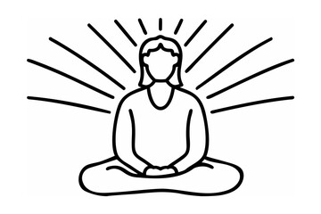 Woman Meditating Radiant Energy Lines Black Line Art Illustration