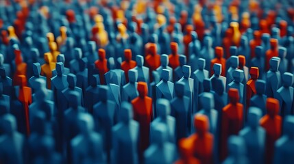 Fototapeta premium Crowd, People, Figures, Crowd of Abstract Figures in Blue, Red, and Gold