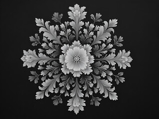 Floral Mandala Illustration in Grayscale with Detailed Petal Design
