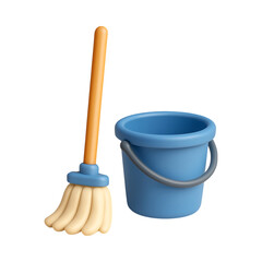 Mop and bucket icon, simple design for cleaning tasks, perfect for household chores