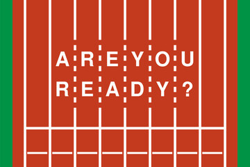 are you ready question, stadium running tracks, sport event poster vector template, cover mockup illustration, business infografics, social issue banner