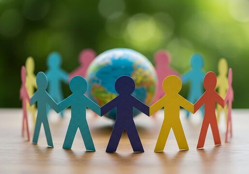 A collection of vibrant paper cutout figures arranged against a plain backdrop, symbolizing the International Day for Tolerance. Celebrating inclusion, acceptance, and cultural diversity.