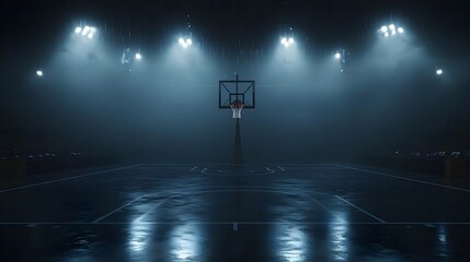 Basketball, Court, Hoop, Rainy Night Basketball Court