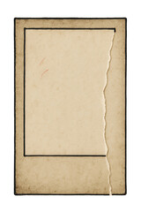 Vintage torn blank photo frame template with grunge paper texture