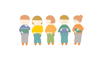 並んで座って読書をする男女のアイコンセット