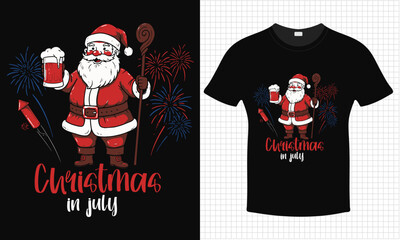 Christmas Santa 4th July Independence Day T-shirt Design | Typography lettering quote design | Father's Day Gift Idea With Funny Graphic Shirt | For Stickers, T-shirts, Mugs, Cap print	