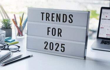 Plans and goals.Trends for 2025 concepts with text on lightbox.inspiration and creativity.