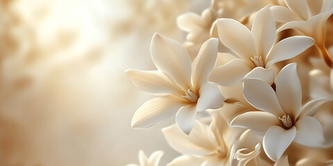 Fototapeta premium Elegant magnolia flowers with soft cream color palette and dreamy lighting creating a beautiful floral design