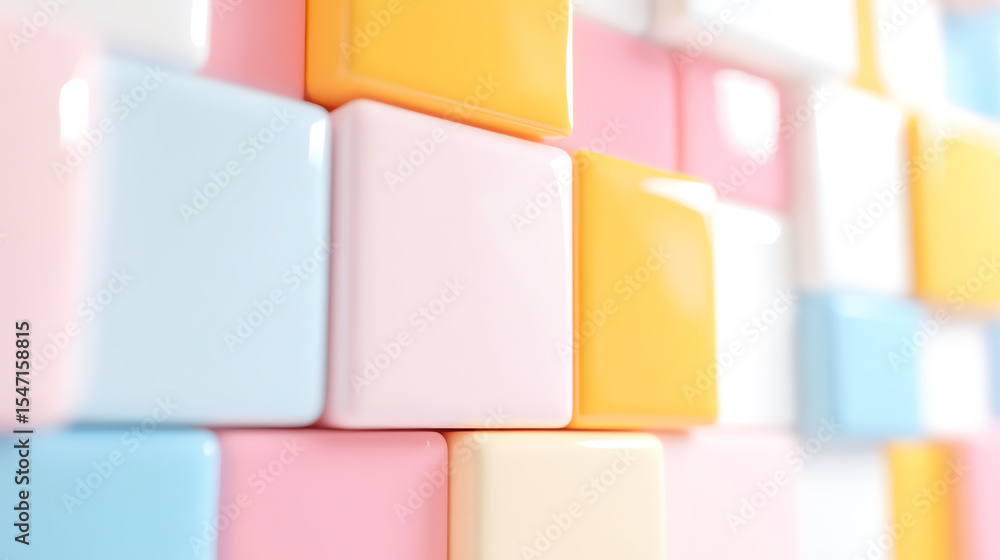 Poster a close-up of colorful, glossy tiles arranged in a modern pattern, perfect for design backgrounds or