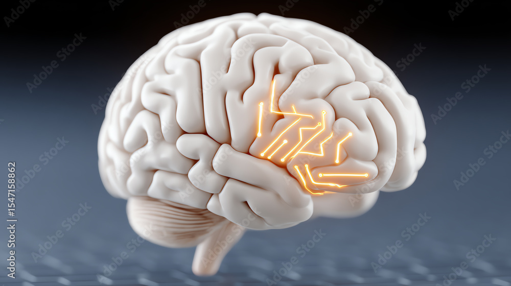 Aufkleber A close-up view of a human brain showcasing neural pathways with glowing circuits, symbolizing intelligence and innovation.