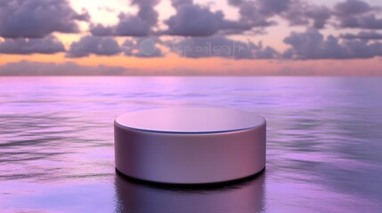 Cylinder, Purple, Calm water, Purple Cylinder on Calm Water at Sunset