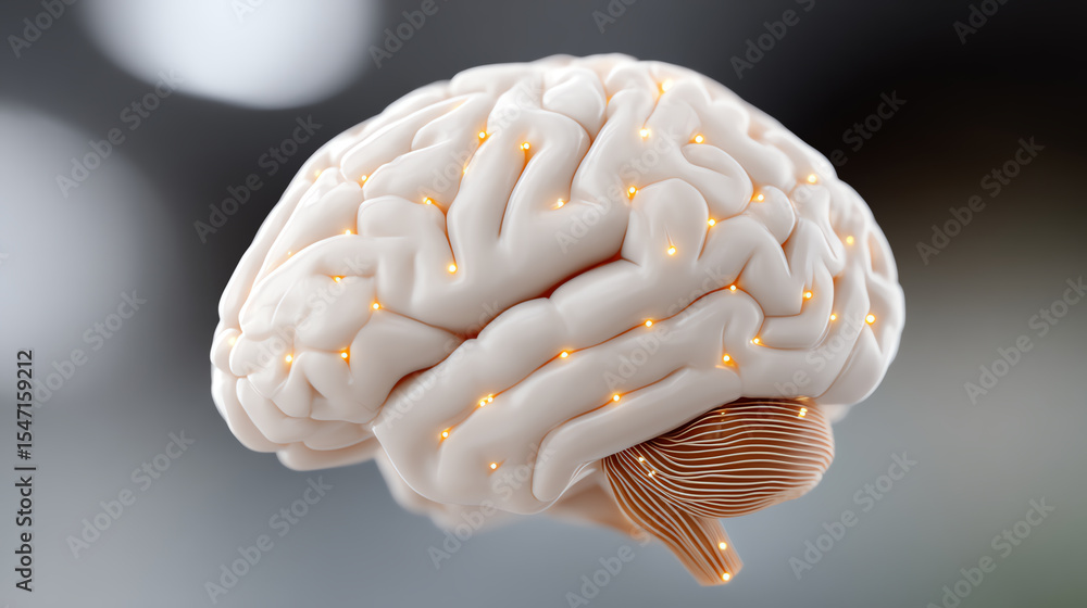 Poster a detailed 3d rendering of a brain, showcasing its intricate structure and neural pathways, illustra