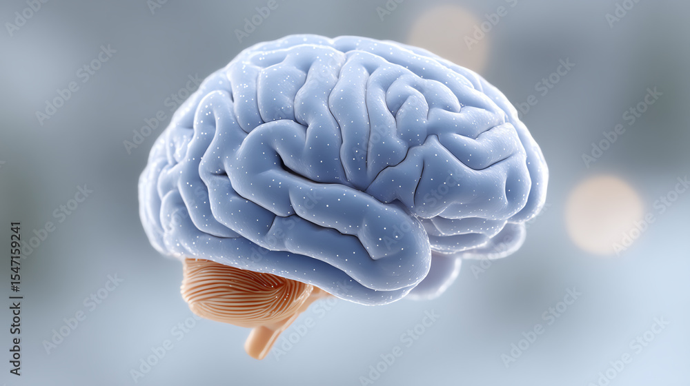 Aufkleber A detailed close-up of a human brain, showcasing its intricate structures and textures against a soft background for a calming effect.