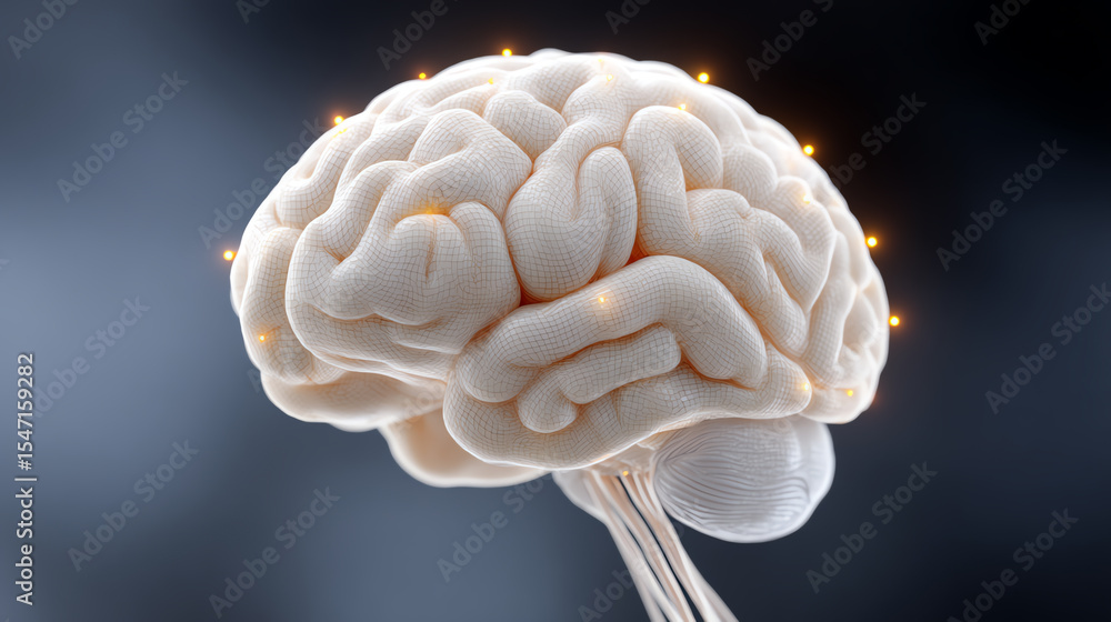 Poster A detailed illustration of a human brain highlighting its complexity and function, showcasing neural connections and activity.