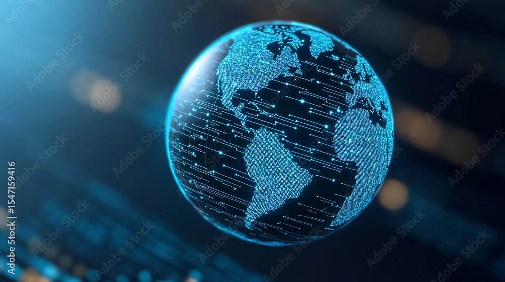 Poster a digital globe illustration showcasing interconnected data streams, symbolizing global communicatio