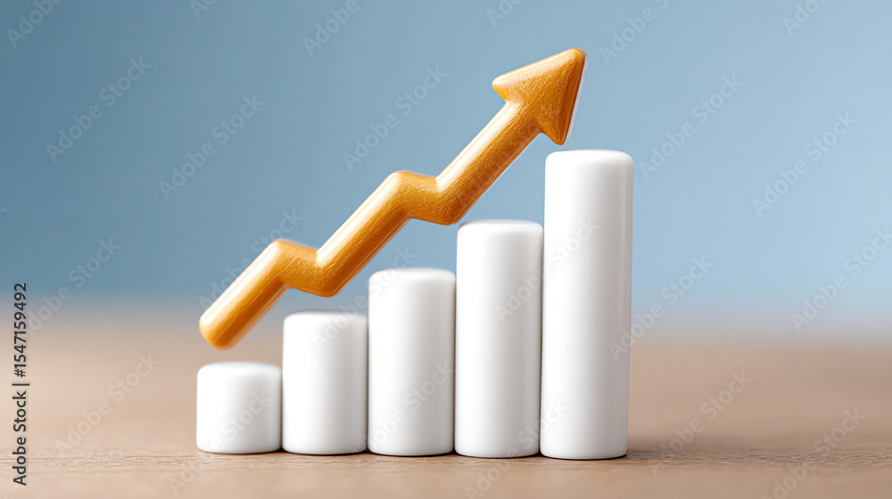 Aufkleber A dynamic growth chart represented by a white bar graph with an upward arrow symbolizing success and progress in business.