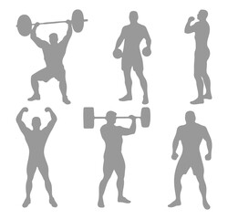 Bodybuilder man woman silhouette. Silhouette exercise fitness gym vector. Set of weightlifting silhouette. 