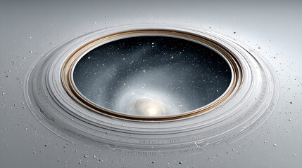 A mesmerizing view into the cosmos, showcasing the beauty of galaxies through a cosmic portal with swirling rings.