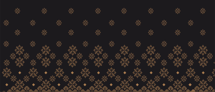 Batik Songket traditional design background. Seamless pattern embroidery Embroidery on fabric. Seamless pattern. Vector illustration for web design or print.
