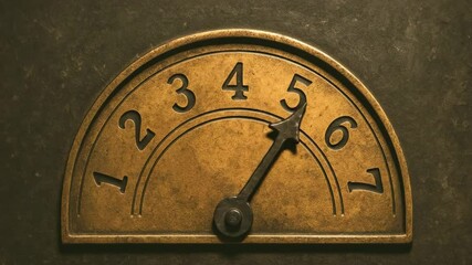 Vintage elevator dial showing five on brass background   - Powered by Adobe