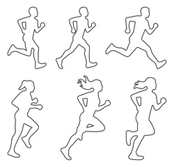 Run, set of running people, isolated line vector. Runner Silhouette Icons. people running line icon set on white background. Vector illustrator