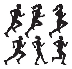 Run, set of running people. Runners silhouettes collection. Silhouette of athletes jogging sequence, fitness concept. 