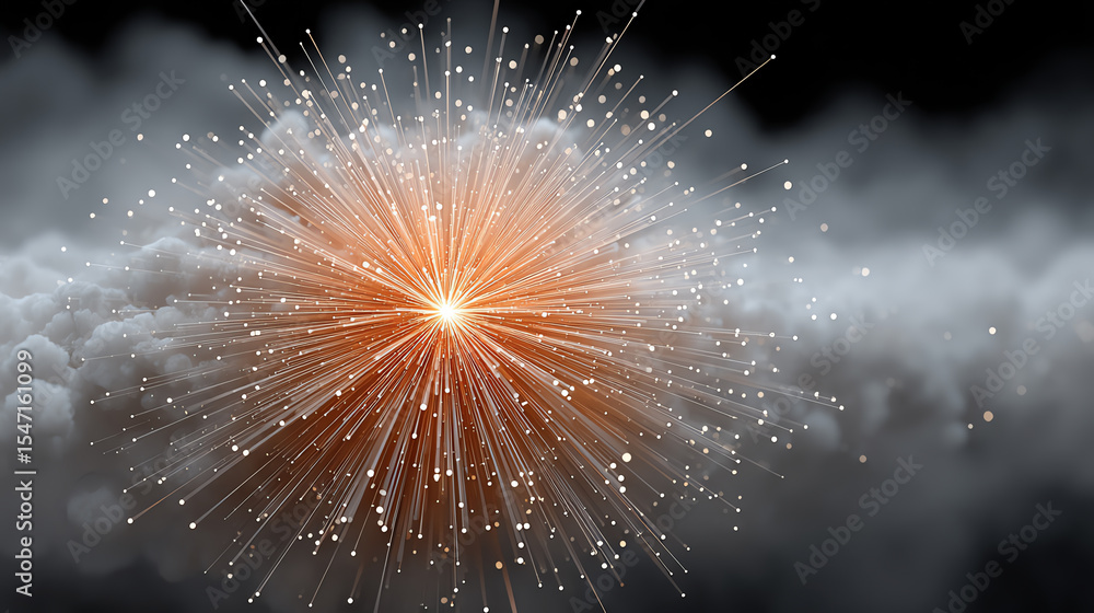 Poster a stunning display of vibrant particles exploding against a dark background, symbolizing innovation 