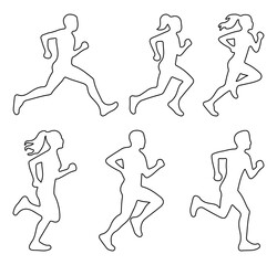 Run, set of running people, isolated line vector. Runner Silhouette Icons. people running line icon set on white background. Vector illustrator