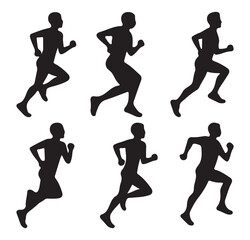 Run, set of running people. Runners silhouettes collection. Silhouette of athletes jogging sequence, fitness concept. 