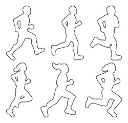 Run, set of running people, isolated line vector. Runner Silhouette Icons. people running line icon set on white background. Vector illustrator