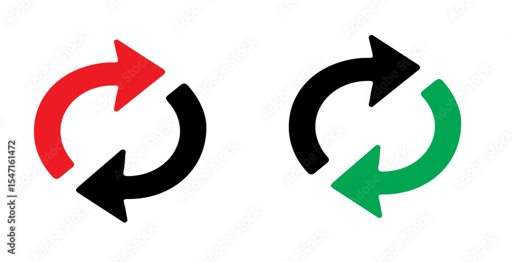 Aufkleber red and black arrows in a loop next to black and green arrows in a loop on a white background image