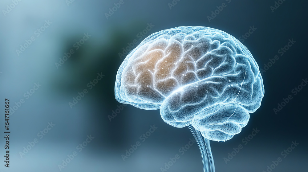 Aufkleber A transparent brain illustration showcasing intricate neural connections on a soft focus background, representing cognitive functions and thought.