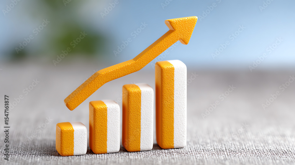 Poster A visual representation of growth and success with ascending bars and an upward arrow indicating progress in finance.
