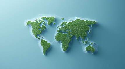 A vibrant world map made of lush greenery, symbolizing ecological awareness and the importance of preserving our planet.