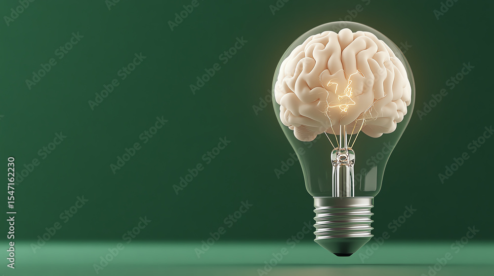 Poster An artistic representation of a light bulb combined with a brain, symbolizing creativity and innovative thinking.