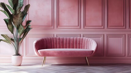 Pink, Velvet, Sofa, Pink Velvet Sofa in a Pink Room