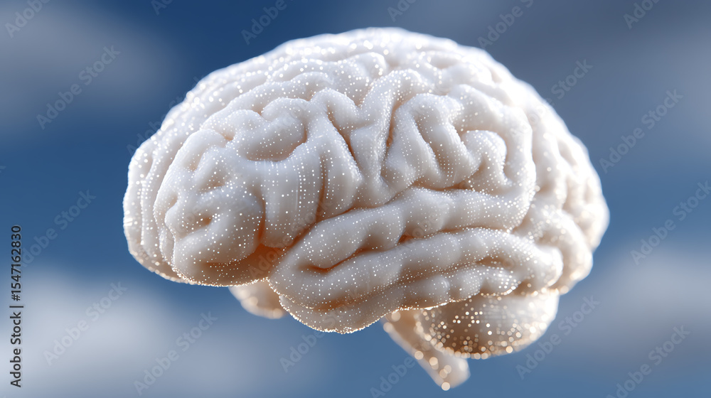 Poster detailed 3d rendering of a human brain, symbolizing intelligence, creativity, and cognitive function