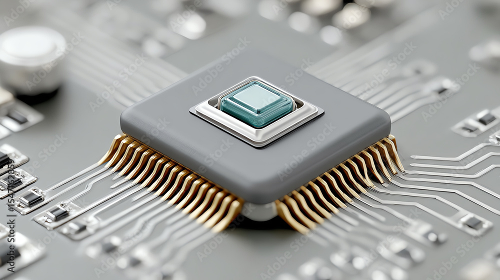 Aufkleber detailed macro shot of a microchip on a circuit board, showcasing intricate design and technology.
