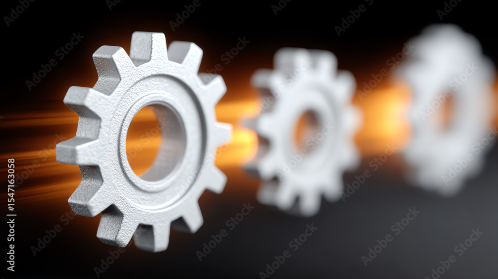 Poster High-quality image of metallic gears showcasing precision engineering and innovation in mechanical design against a dark background.