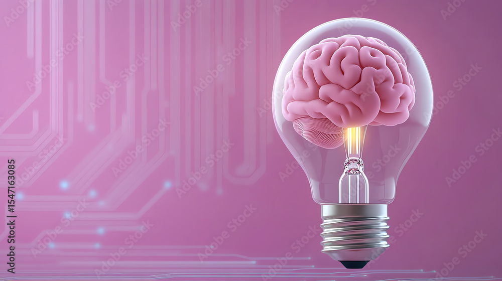 Poster innovative light bulb design featuring a brain, symbolizing creativity and intelligence. a unique bl