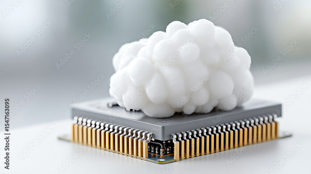 Poster innovative cloud computing concept with a processor and cloud. perfect for tech-related projects and