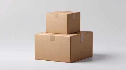 Ecommerce, Online Business, delivery box. Stacked cardboard boxes on a gray background, ideal for shipping or storage concepts.