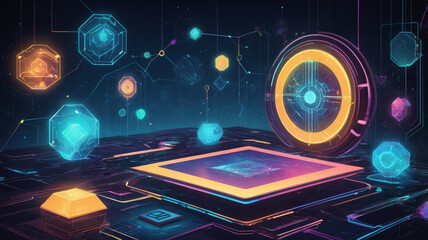 Digital Circuitry: Abstract digital circuitry with glowing components, representing technological advancement, data processing, and interconnected systems.