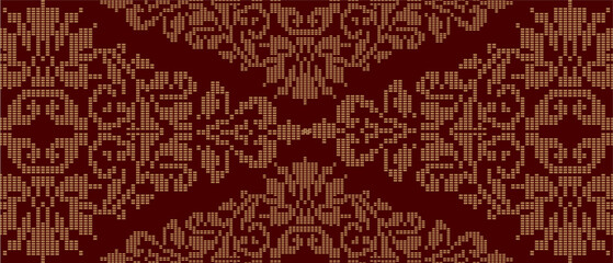 Batik Songket traditional design background. Seamless pattern embroidery Embroidery on fabric. Seamless pattern. Vector illustration for web design or print.